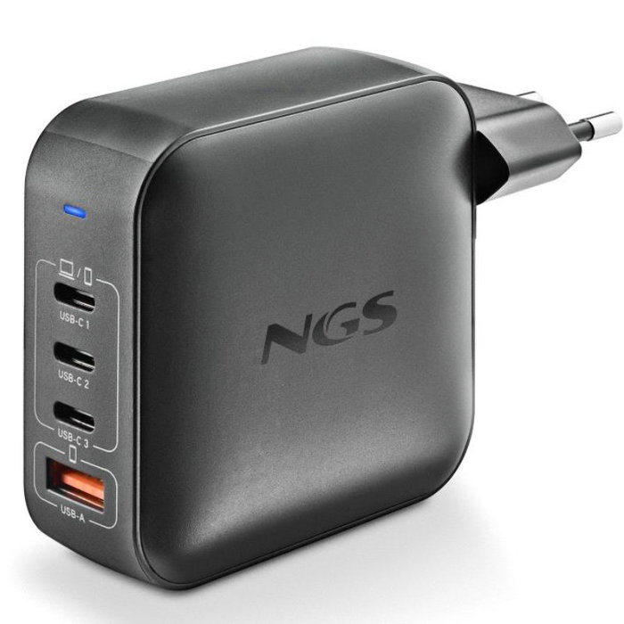 NGS Cargador de Pared GaN 165W con 4 Puertos (3xUSB-C + 1xUSB-A) Negro BUD165W